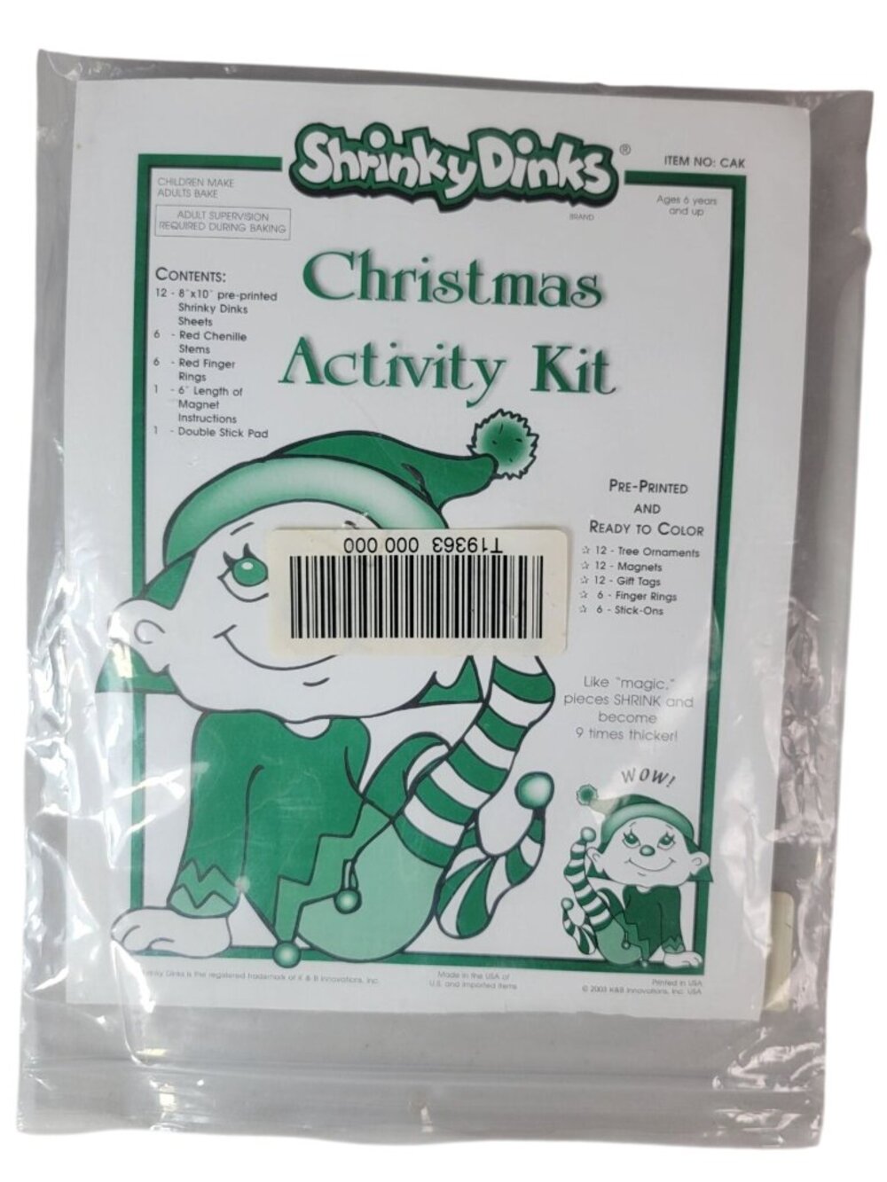 Shrinky Dinks Christmas Activity Kit Chenille Stems Rings Incomplete 2003 VTG